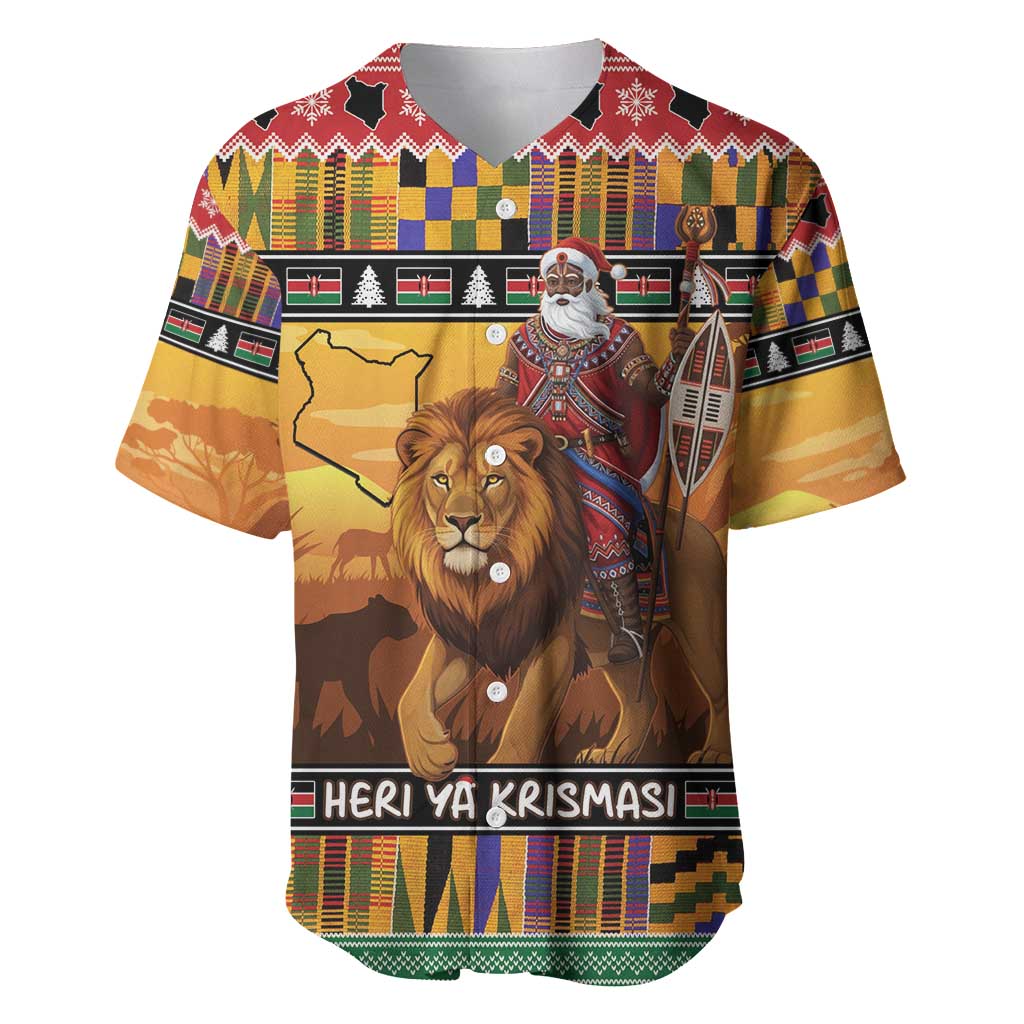 Afro Christmas in Kenya Safari Baseball Jersey Black Santa Riding Lion - African Pride