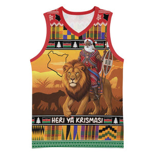 Afro Christmas in Kenya Safari Basketball Jersey Black Santa Riding Lion LT15