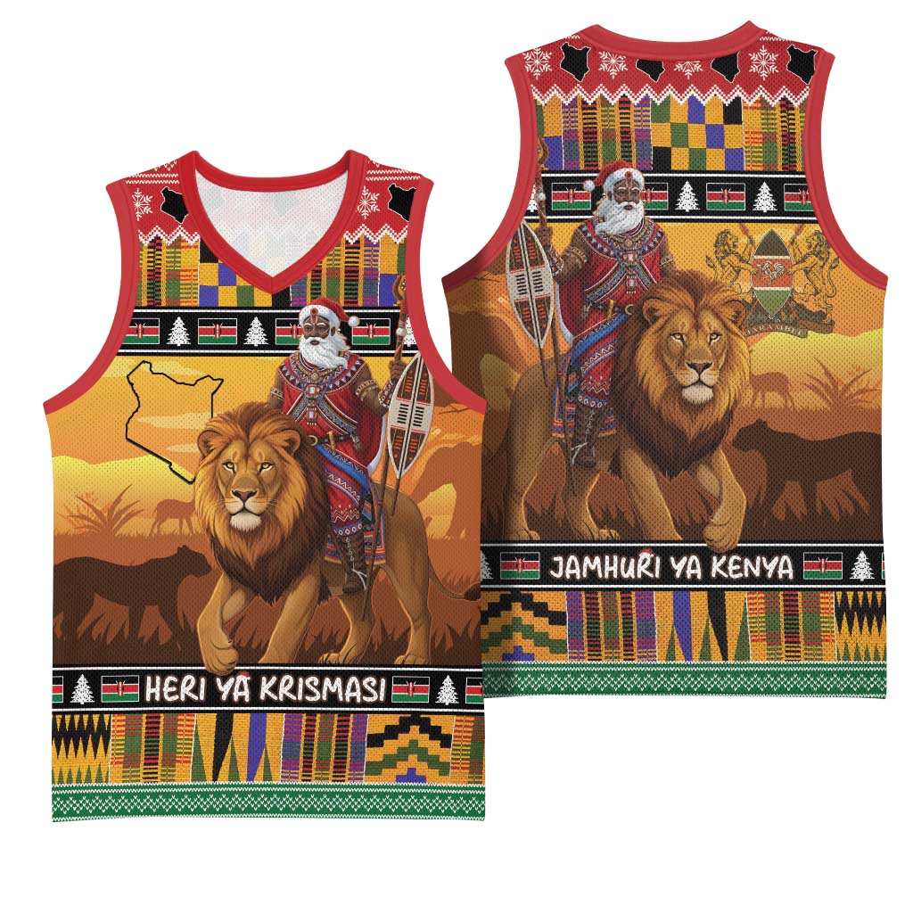 Afro Christmas in Kenya Safari Basketball Jersey Black Santa Riding Lion LT15