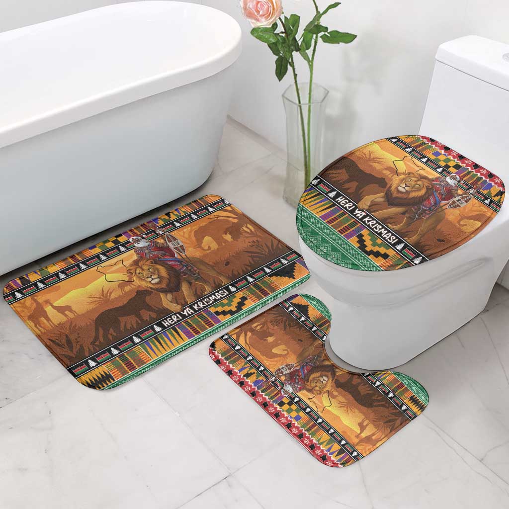 Kenya Safari Christmas Bathroom Set Black Santa Riding Lion - Heri ya Krismasi