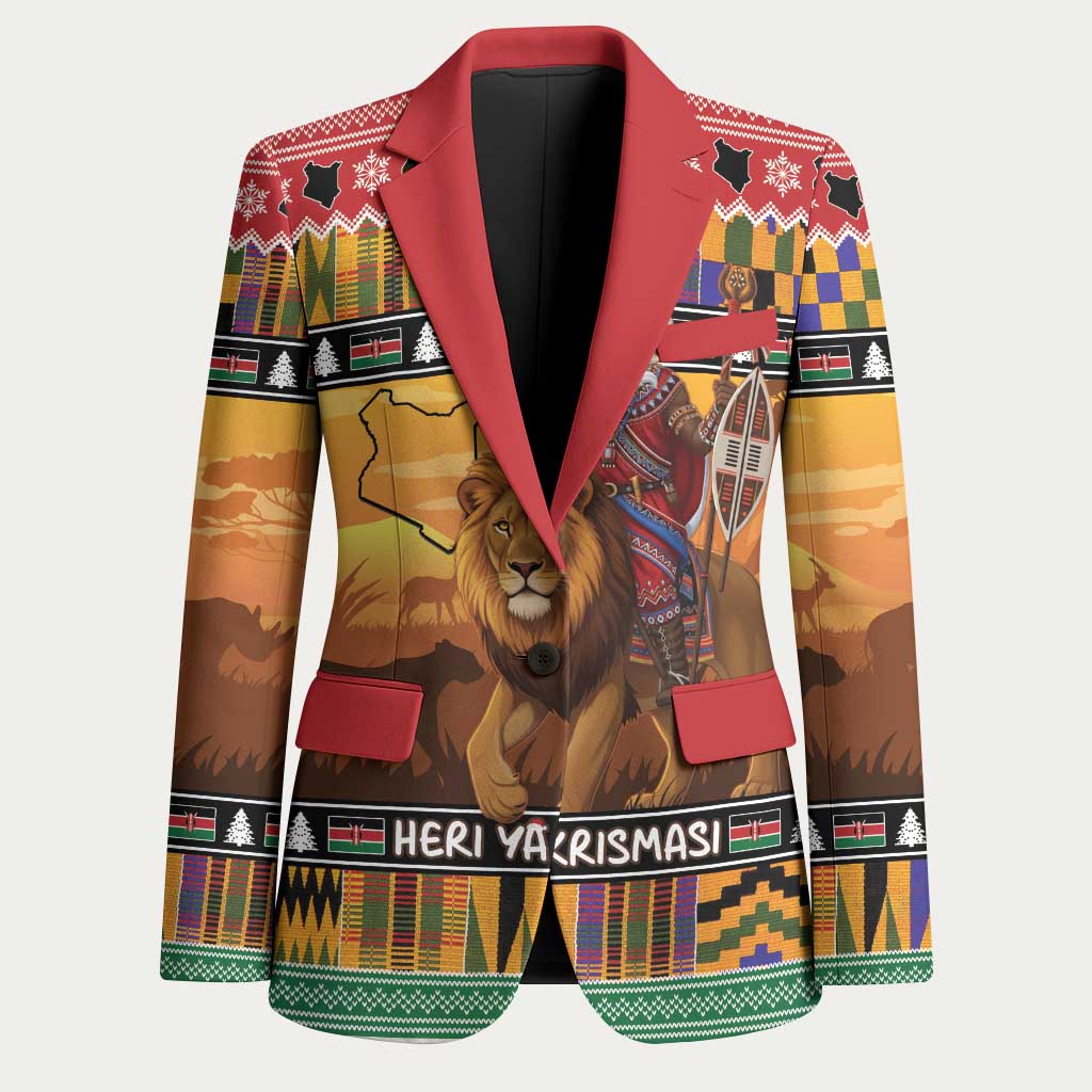 Kenya Safari Christmas Blazer Black Santa Riding Lion - Heri ya Krismasi