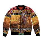 Afro Christmas in Kenya Safari Bomber Jacket Black Santa Riding Lion - African Pride