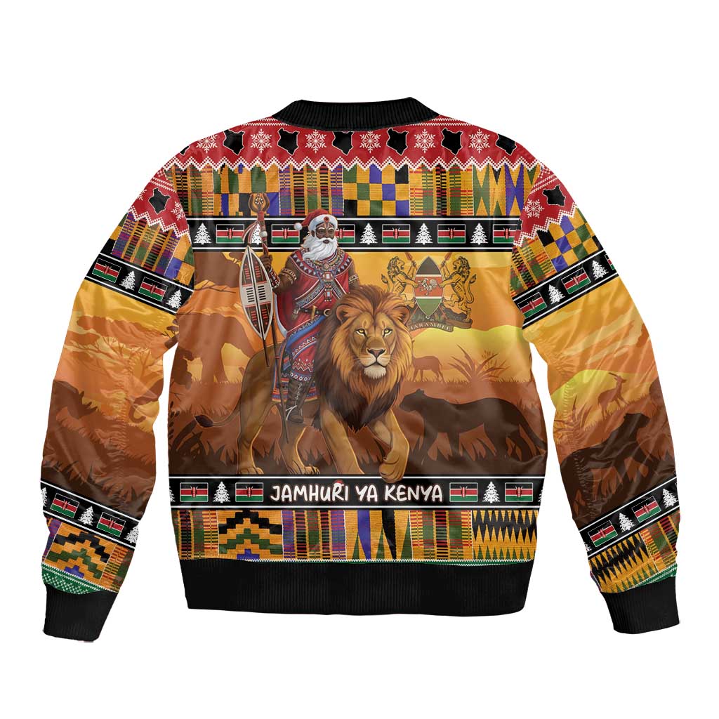 Afro Christmas in Kenya Safari Bomber Jacket Black Santa Riding Lion - African Pride
