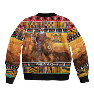 Afro Christmas in Kenya Safari Bomber Jacket Black Santa Riding Lion - African Pride