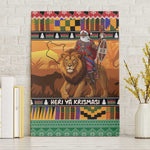 Afro Christmas in Kenya Safari Canvas Wall Art Black Santa Riding Lion - African Pride