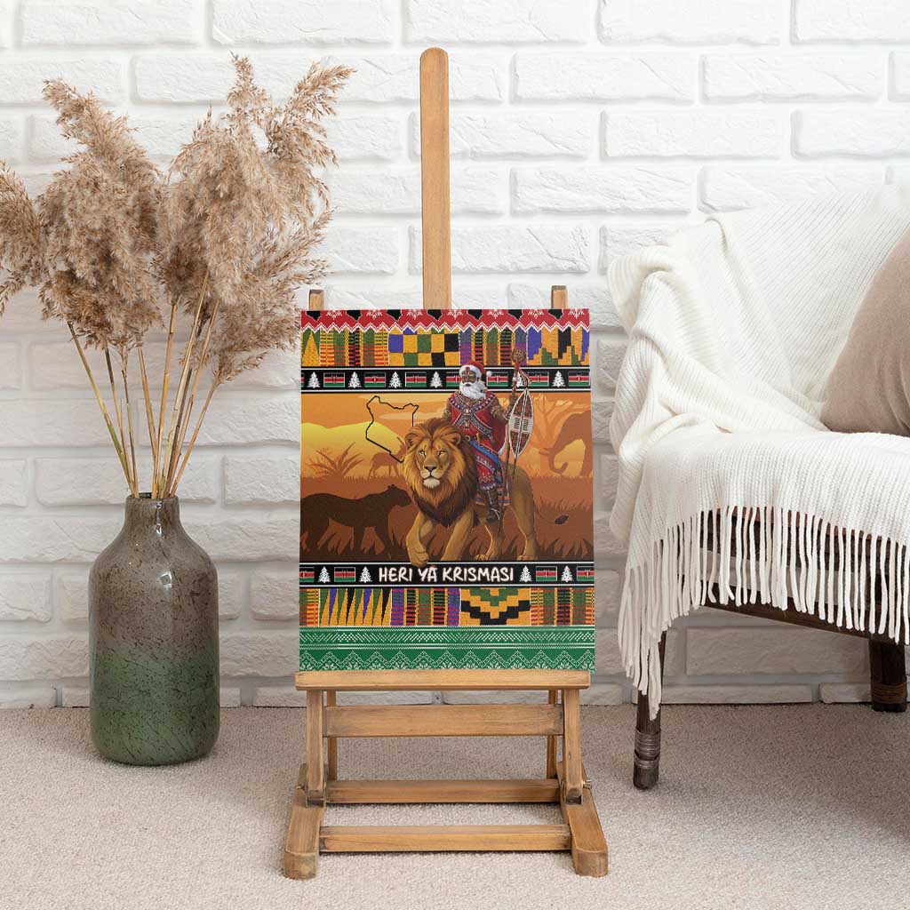 Afro Christmas in Kenya Safari Canvas Wall Art Black Santa Riding Lion - African Pride