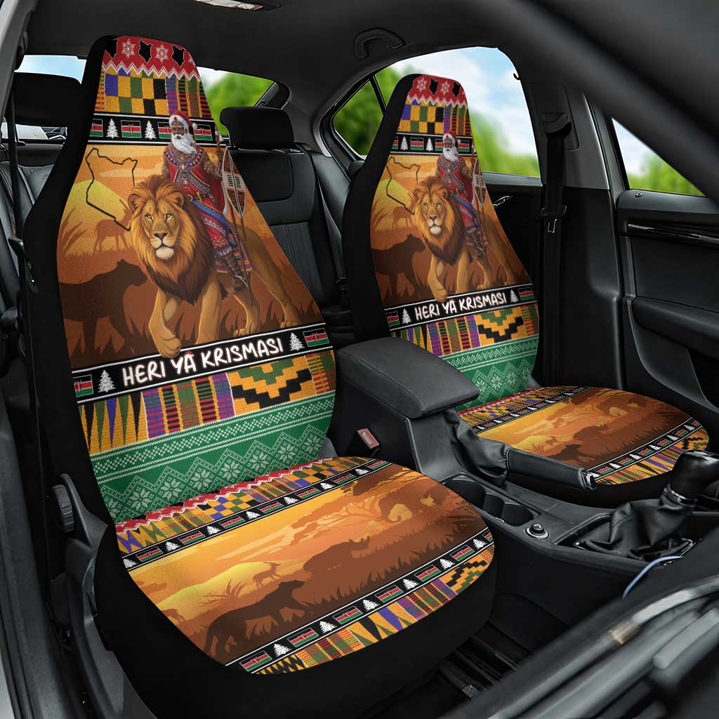 Afro Christmas in Kenya Safari Car Seat Cover Black Santa Riding Lion - African Pride