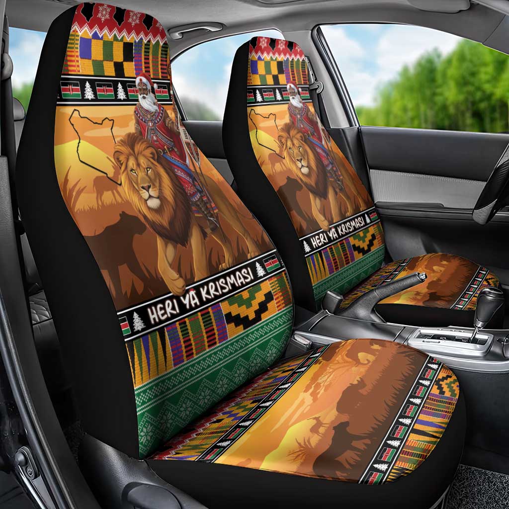 Afro Christmas in Kenya Safari Car Seat Cover Black Santa Riding Lion - African Pride