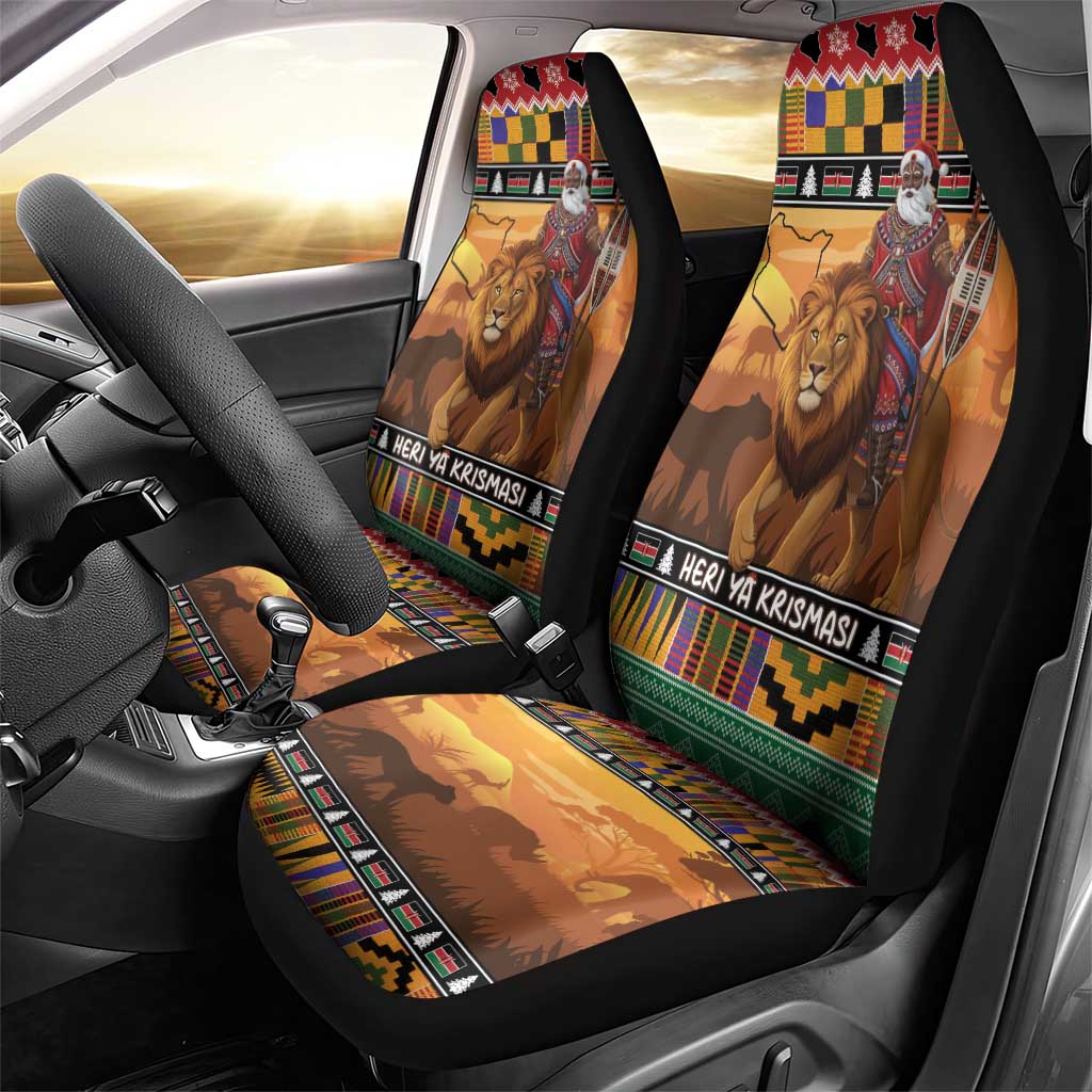 Afro Christmas in Kenya Safari Car Seat Cover Black Santa Riding Lion - African Pride
