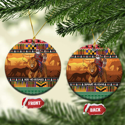 Afro Christmas in Kenya Safari Ceramic Ornament Black Santa Riding Lion - African Pride