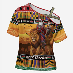 Kenya Safari Christmas Cross Shoulder Shirt Black Santa Riding Lion - Heri ya Krismasi