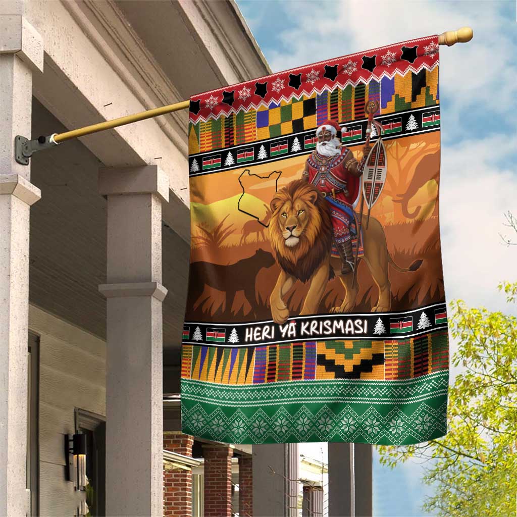 Afro Christmas in Kenya Safari Garden Flag Black Santa Riding Lion - African Pride