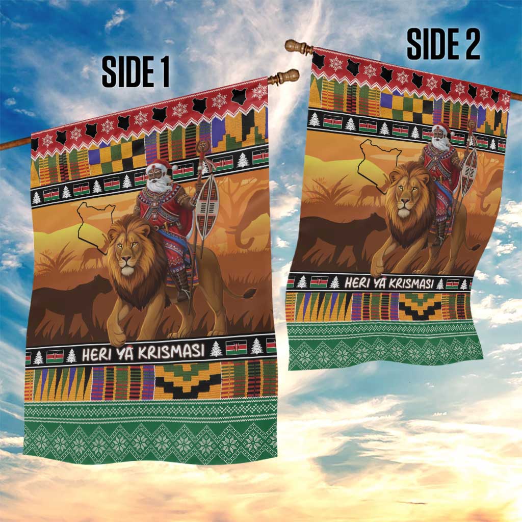 Afro Christmas in Kenya Safari Garden Flag Black Santa Riding Lion - African Pride
