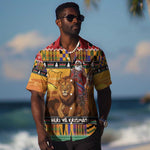 Afro Christmas in Kenya Safari Hawaiian Shirt Black Santa Riding Lion - African Pride
