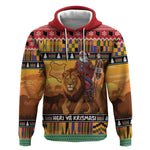 Afro Christmas in Kenya Safari Hoodie Black Santa Riding Lion - African Pride
