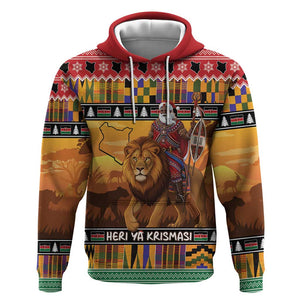 Afro Christmas in Kenya Safari Hoodie Black Santa Riding Lion - African Pride