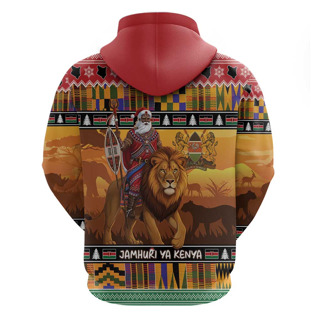 Afro Christmas in Kenya Safari Hoodie Black Santa Riding Lion - African Pride