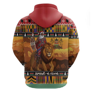 Afro Christmas in Kenya Safari Hoodie Black Santa Riding Lion - African Pride