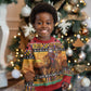 Afro Christmas in Kenya Safari Kid Ugly Christmas Sweater Black Santa Riding Lion - African Pride