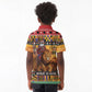 Afro Christmas in Kenya Safari Kid Polo Shirt Black Santa Riding Lion - African Pride