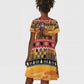 Afro Christmas in Kenya Safari Kid Short Sleeve Dress Black Santa Riding Lion - African Pride
