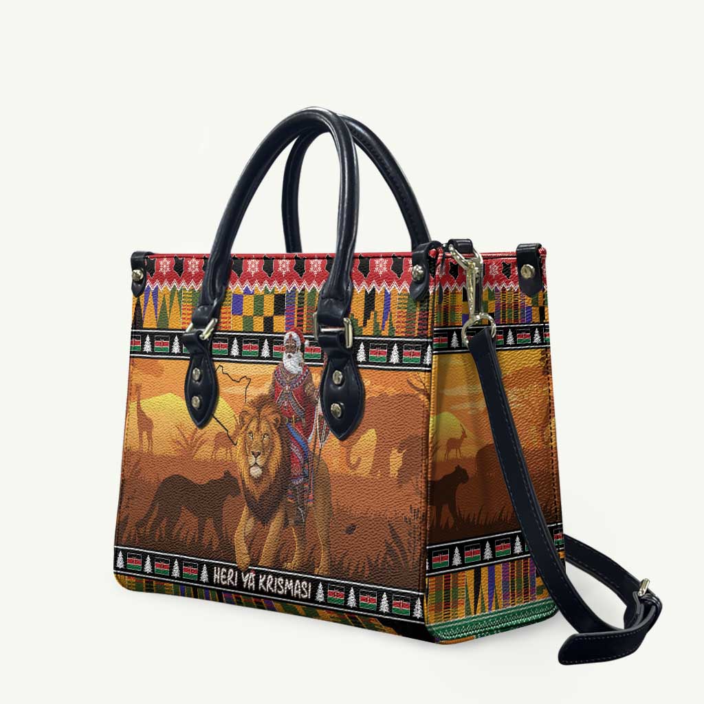 Kenya Safari Christmas Leather Bag Black Santa Riding Lion - Heri ya Krismasi