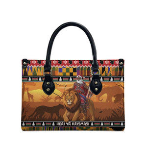 Kenya Safari Christmas Leather Bag Black Santa Riding Lion - Heri ya Krismasi