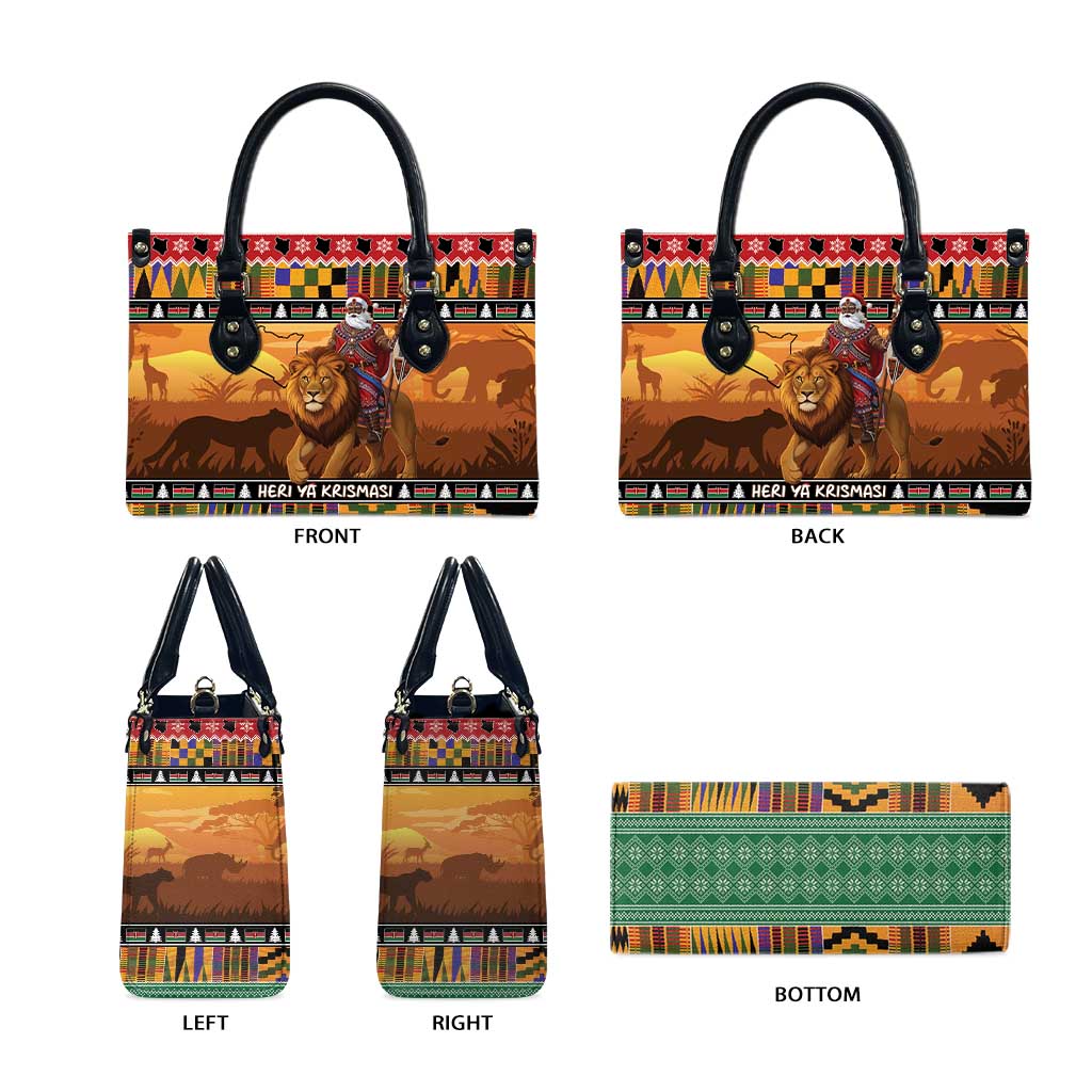 Kenya Safari Christmas Leather Bag Black Santa Riding Lion - Heri ya Krismasi