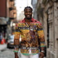 Afro Christmas in Kenya Safari Long Sleeve Button Shirt Black Santa Riding Lion - African Pride