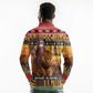 Afro Christmas in Kenya Safari Long Sleeve Polo Shirt Black Santa Riding Lion - African Pride