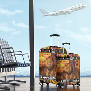 Afro Christmas in Kenya Safari Luggage Cover Black Santa Riding Lion - African Pride