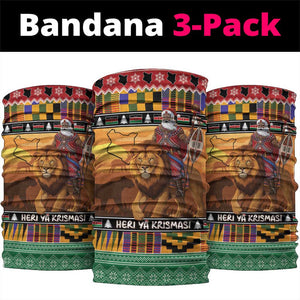 Afro Christmas in Kenya Safari Neck Gaiter Black Santa Riding Lion - African Pride
