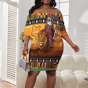 Afro Christmas in Kenya Safari Off Shoulder Short Dress Black Santa Riding Lion - African Pride