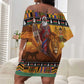 Afro Christmas in Kenya Safari Off Shoulder Short Dress Black Santa Riding Lion - African Pride