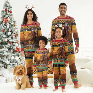 Afro Christmas in Kenya Safari Christmas Pajama Set Black Santa Riding Lion - African Pride