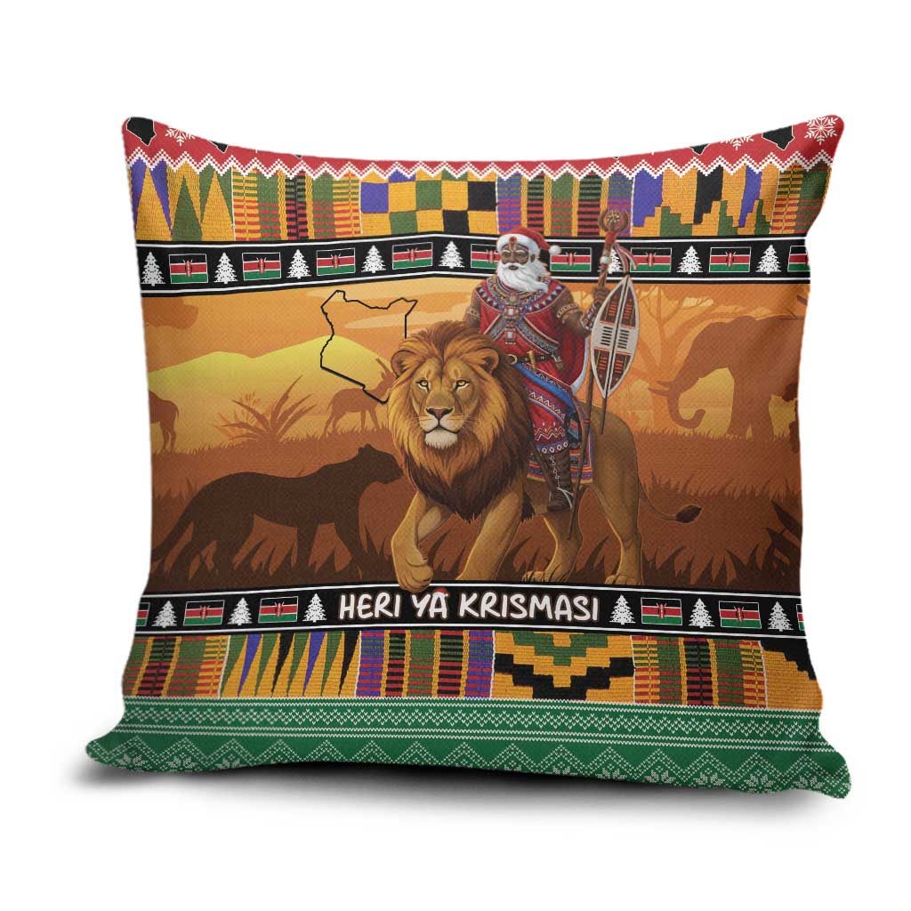 Kenya Safari Christmas Pillow Cover Black Santa Riding Lion - Heri ya Krismasi
