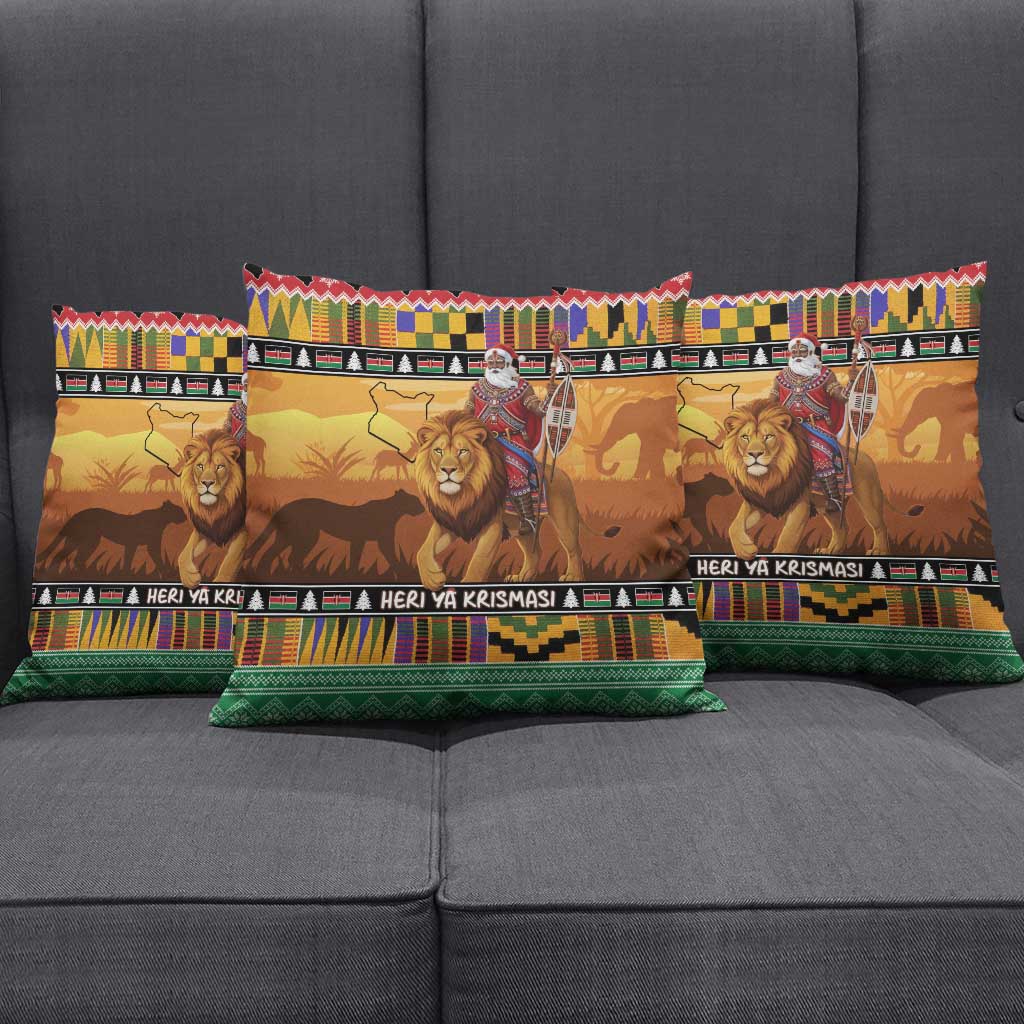 Kenya Safari Christmas Pillow Cover Black Santa Riding Lion - Heri ya Krismasi