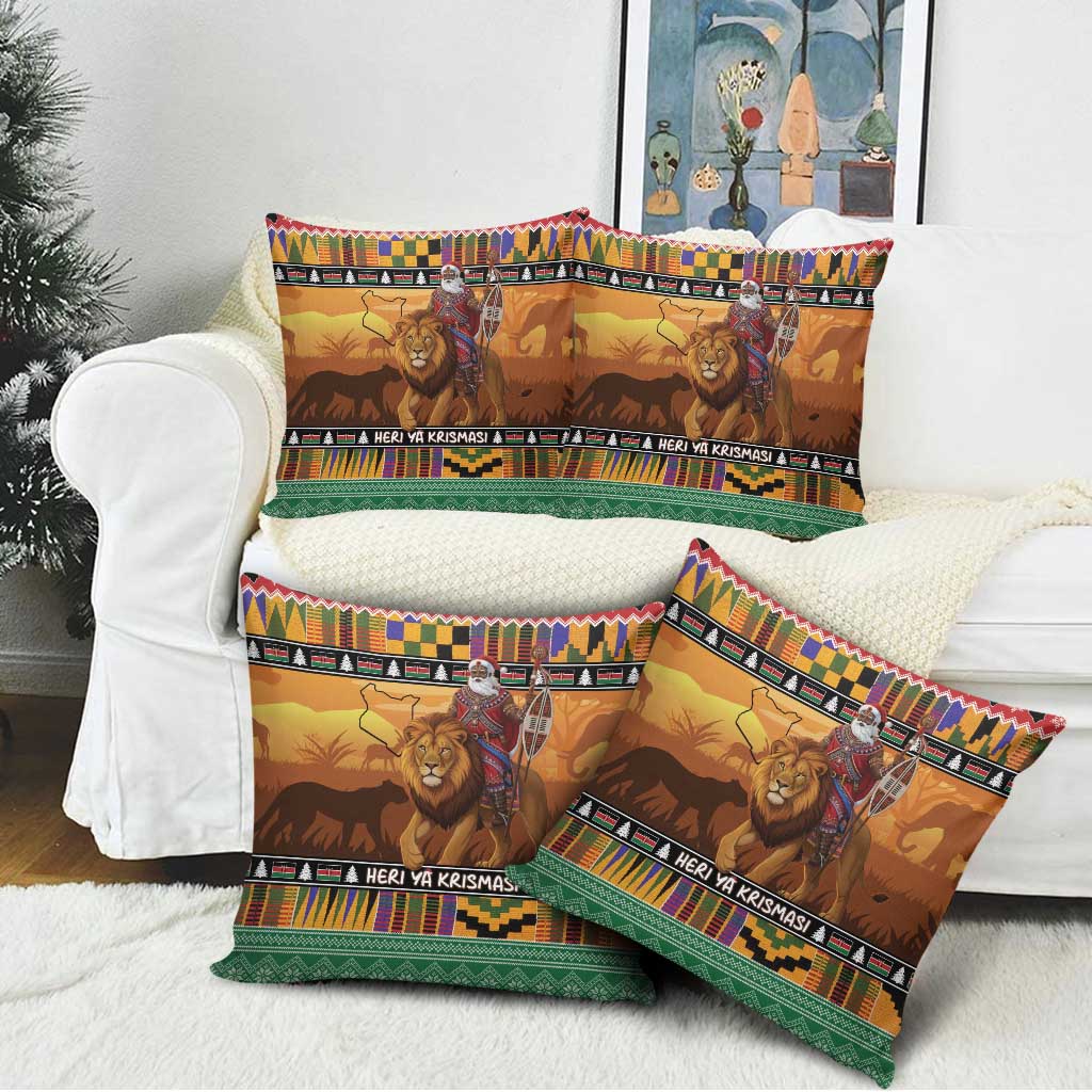 Kenya Safari Christmas Pillow Cover Black Santa Riding Lion - Heri ya Krismasi