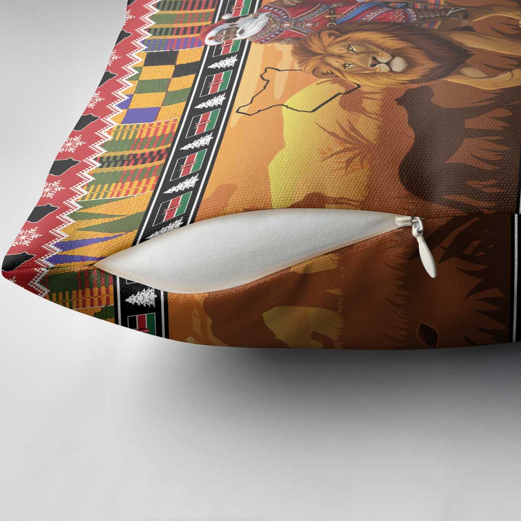 Kenya Safari Christmas Pillow Cover Black Santa Riding Lion - Heri ya Krismasi