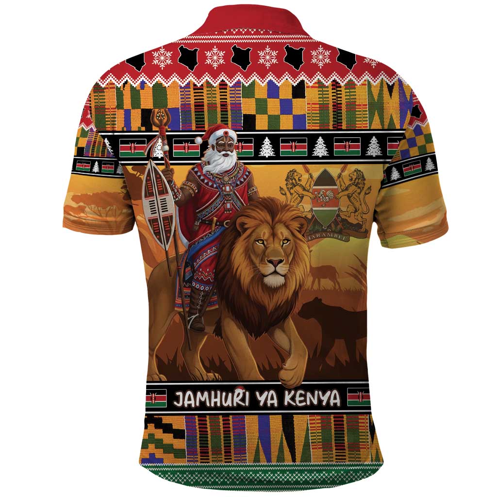 Afro Christmas in Kenya Safari Polo Shirt Black Santa Riding Lion - African Pride