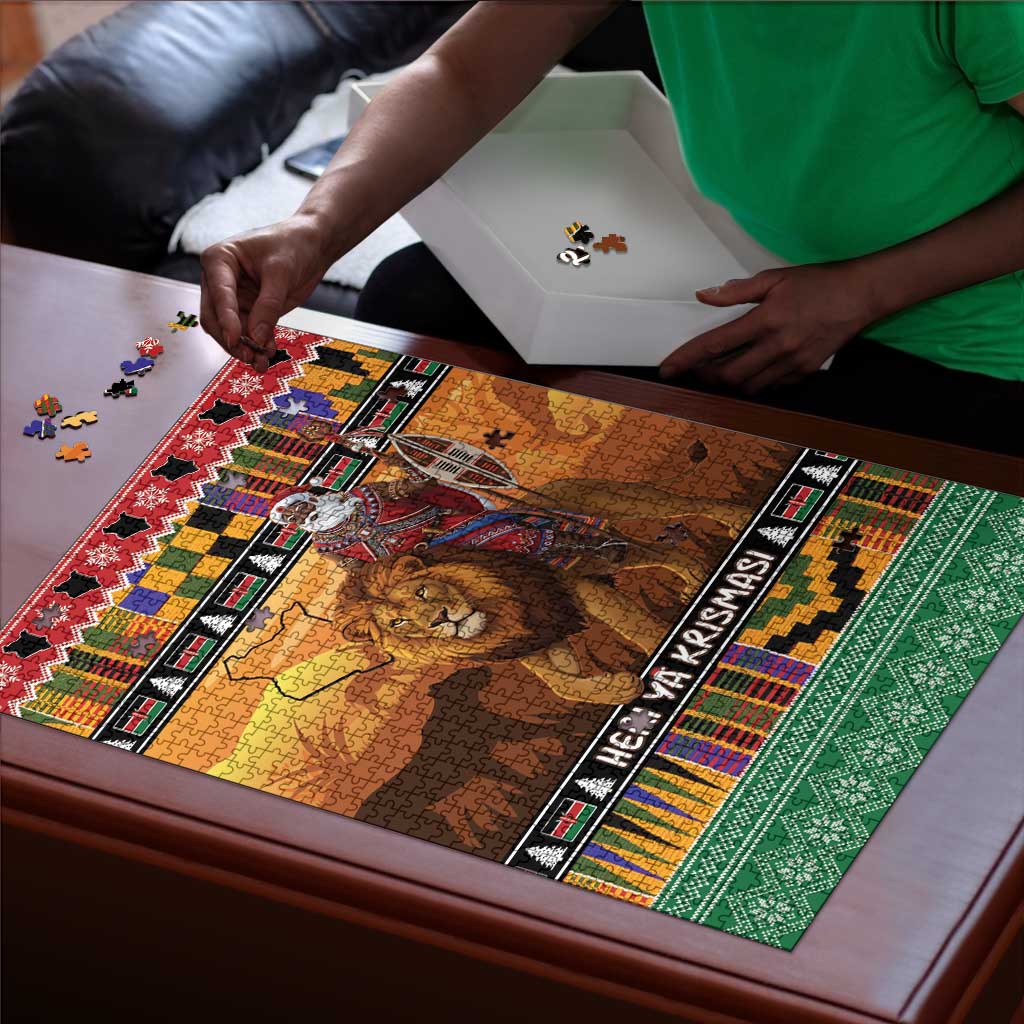 Kenya Safari Christmas Puzzle Black Santa Riding Lion - Heri ya Krismasi
