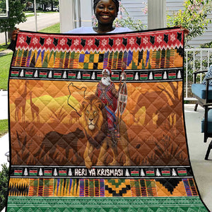 Afro Christmas in Kenya Safari Quilt Black Santa Riding Lion - African Pride