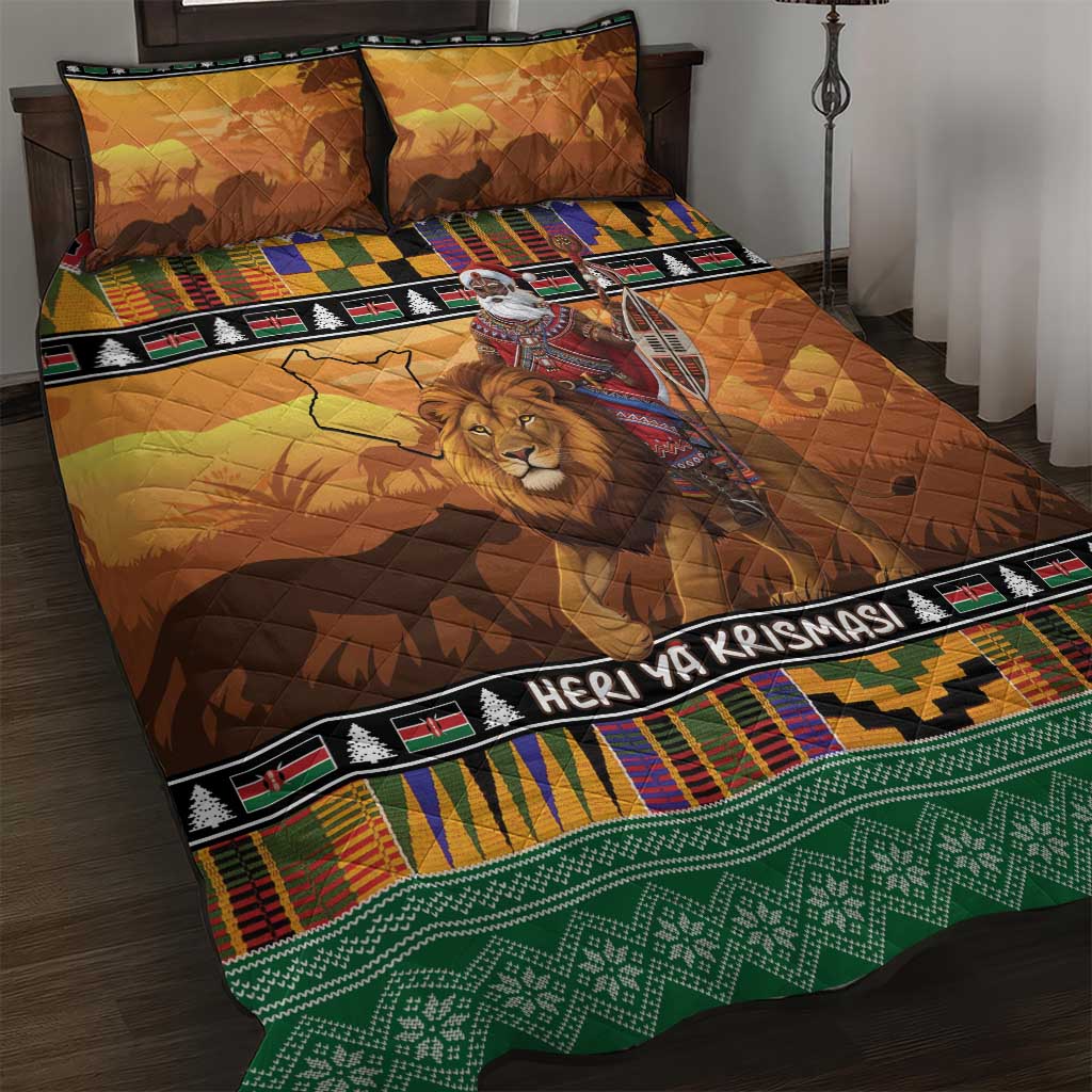 Afro Christmas in Kenya Safari Quilt Bed Set Black Santa Riding Lion - African Pride