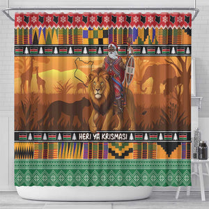 Afro Christmas in Kenya Safari Shower Curtain Black Santa Riding Lion - African Pride