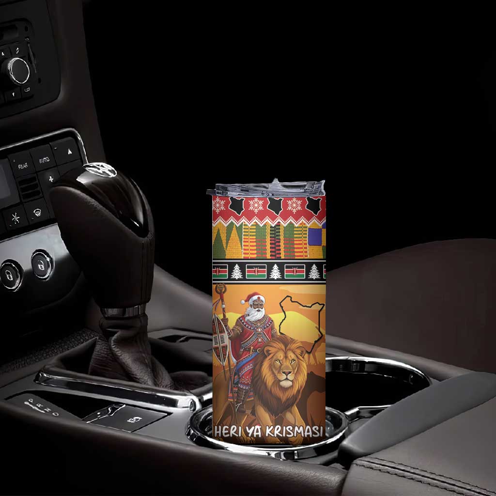 Afro Christmas in Kenya Safari Skinny Tumbler Black Santa Riding Lion - African Pride