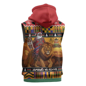 Afro Christmas in Kenya Safari Sleeveless Hoodie Black Santa Riding Lion - African Pride