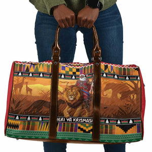 Kenya Safari Christmas Travel Bag Black Santa Riding Lion - Heri ya Krismasi