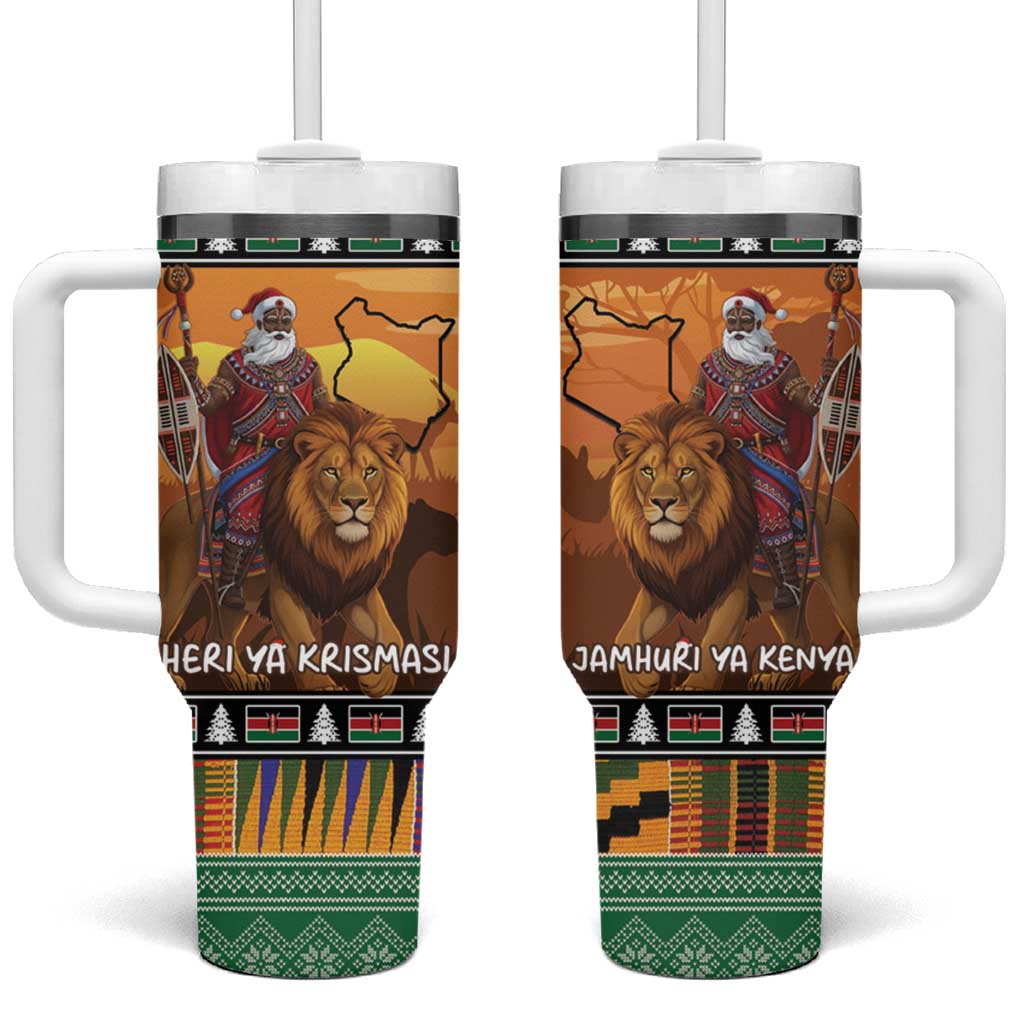Afro Christmas in Kenya Safari Tumbler With Handle Black Santa Riding Lion - African Pride
