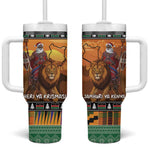 Afro Christmas in Kenya Safari Tumbler With Handle Black Santa Riding Lion - African Pride
