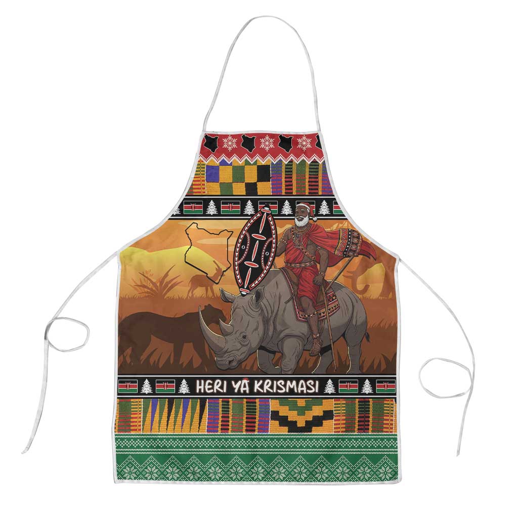 Kenya Safari Christmas Apron Black Santa Riding Rhinoceros - Heri ya Krismasi